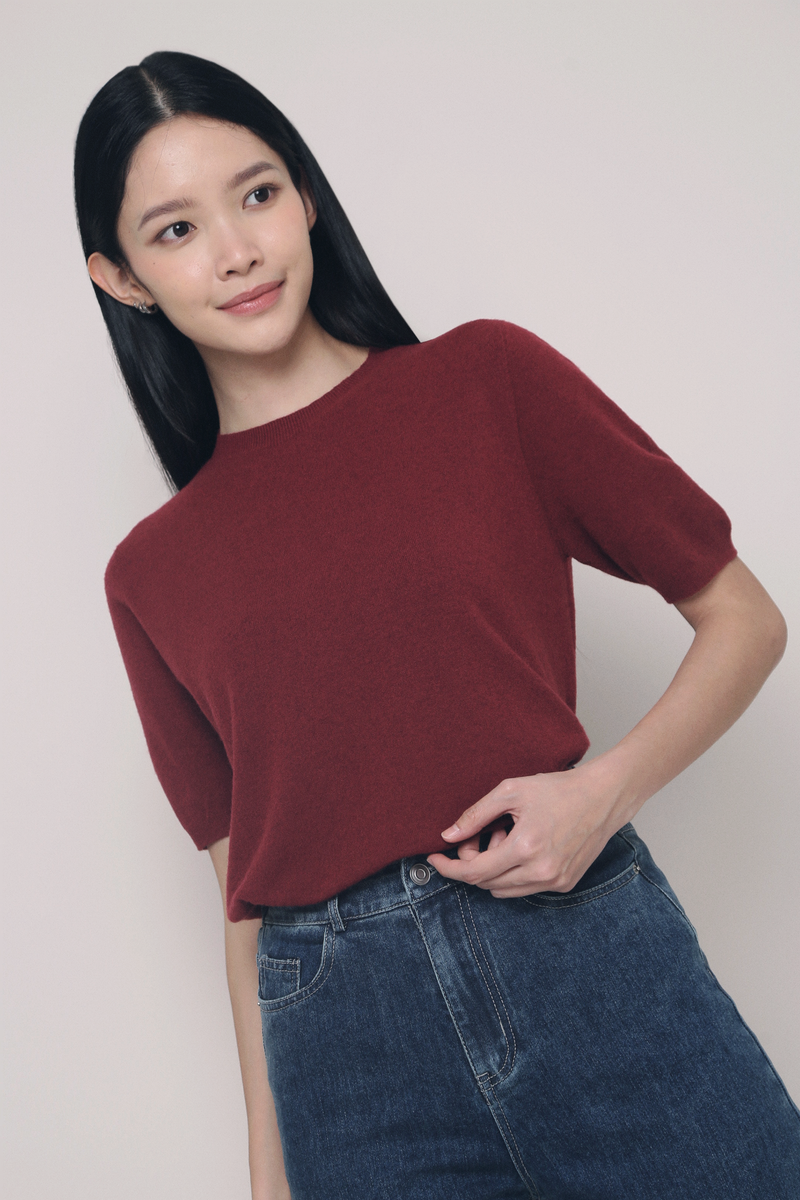 Eli Breezy Knit Blouse Burgundy