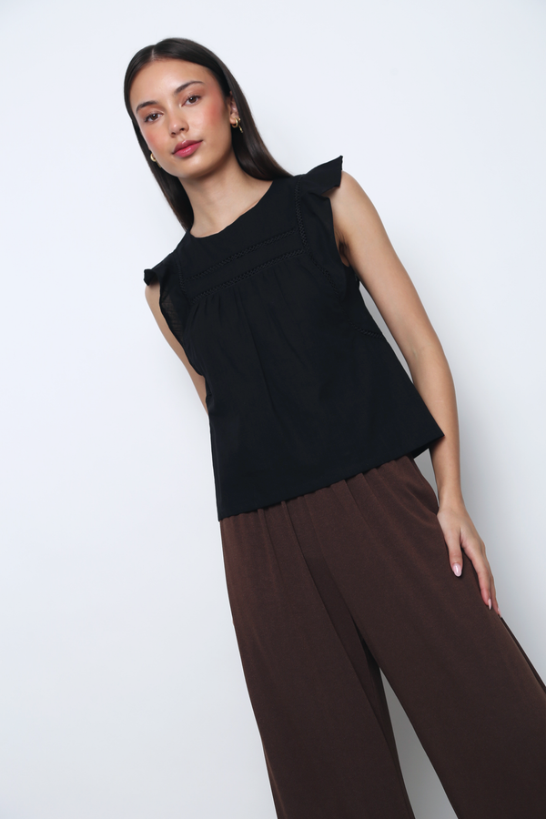 English Breakfast Eyelet Sleeveless Blouse Black