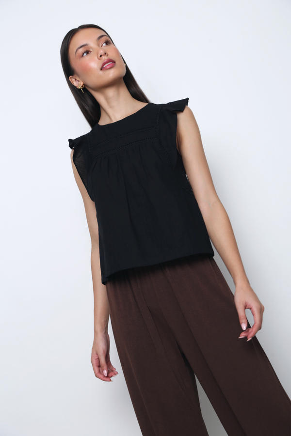 English Breakfast Eyelet Sleeveless Blouse Black