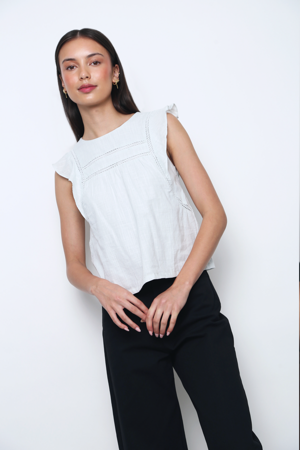 English Breakfast Eyelet Sleeveless Blouse Icy Blue