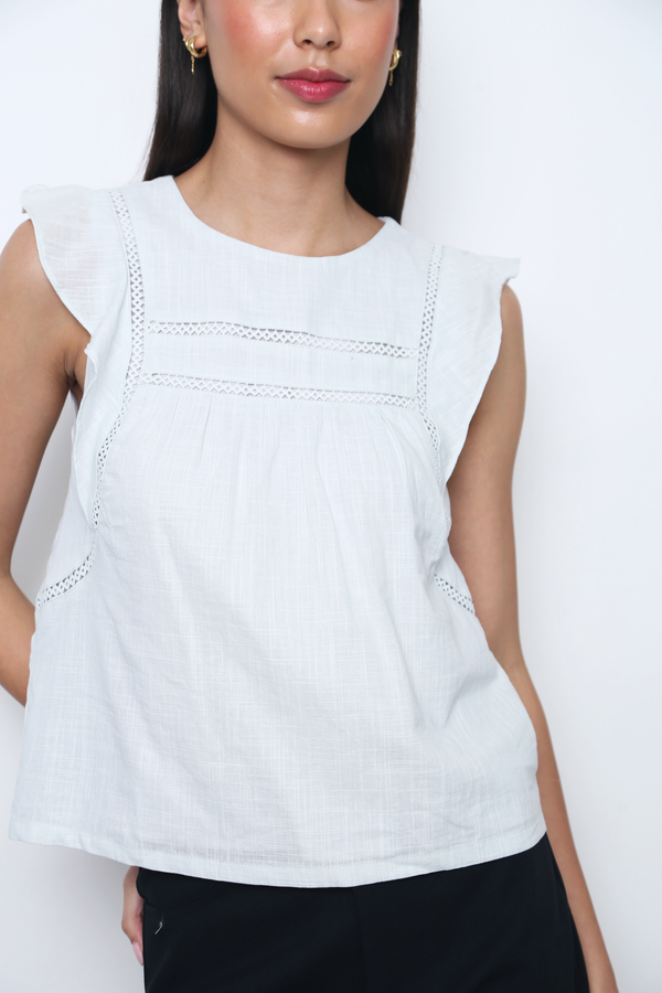 English Breakfast Eyelet Sleeveless Blouse Icy Blue