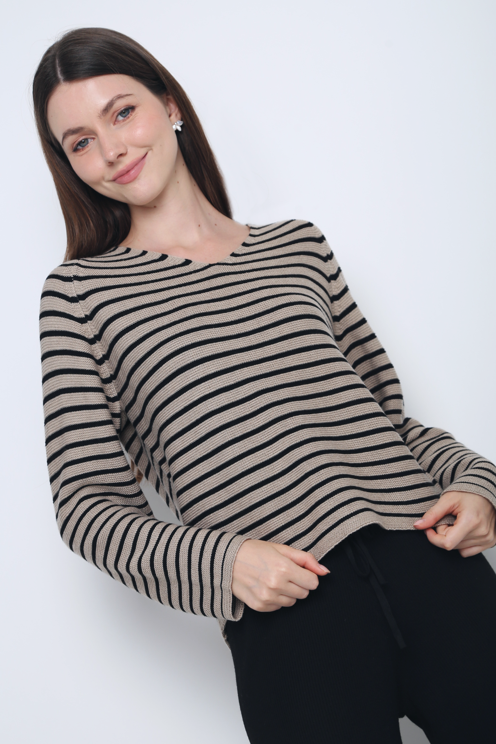 Essential Stripes Knit Top Taupe & Black