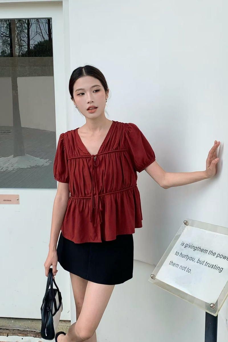 Fab Pleats V2 Blouse Cherry