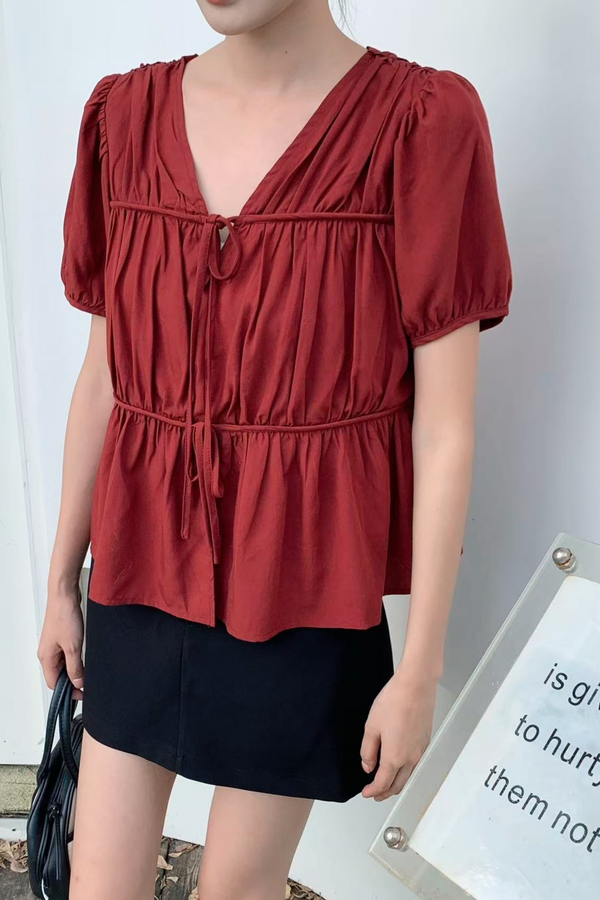 Fab Pleats V2 Blouse Cherry