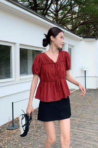 Fab Pleats V2 Blouse Cherry