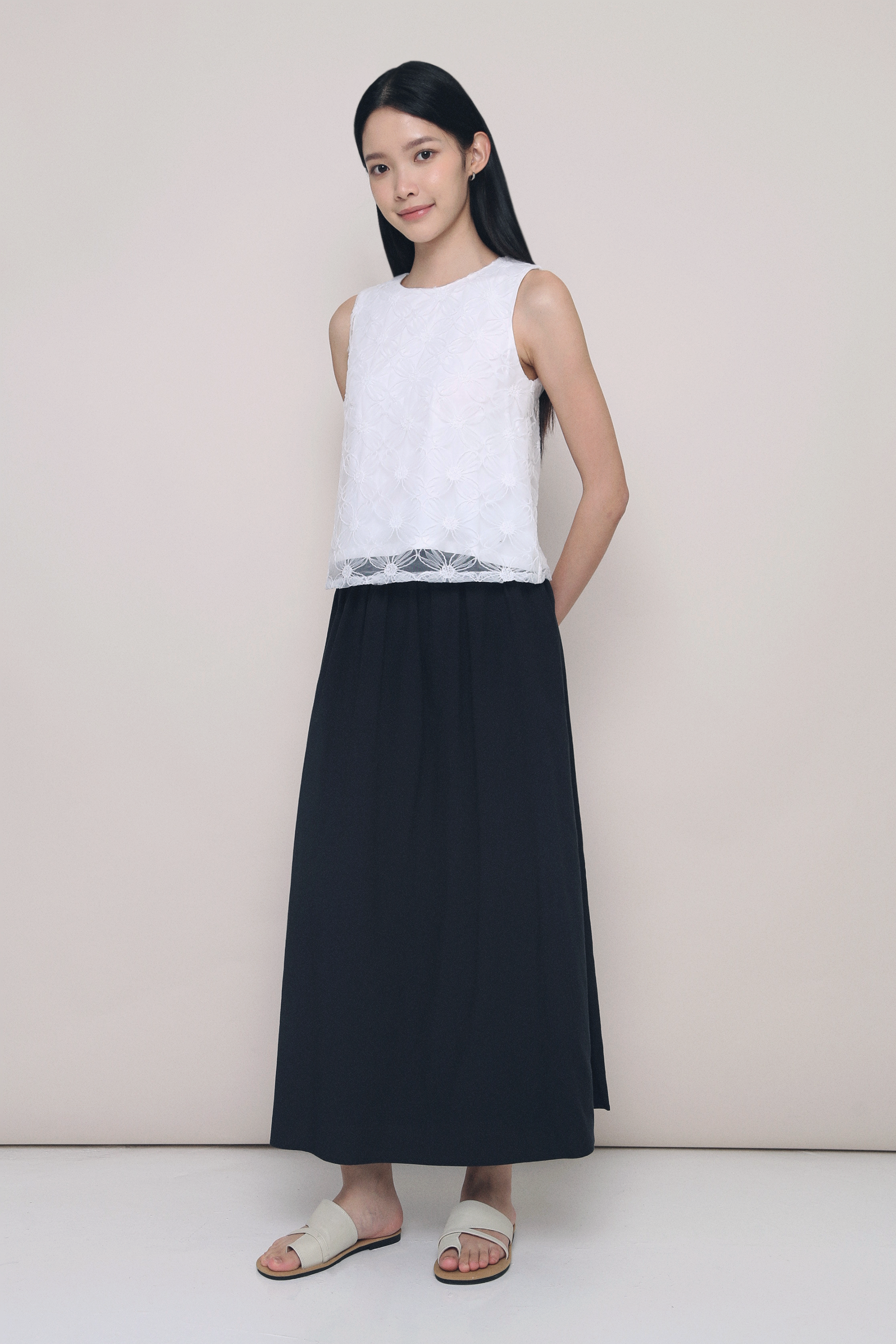 Falling Petals Embroidered Top White