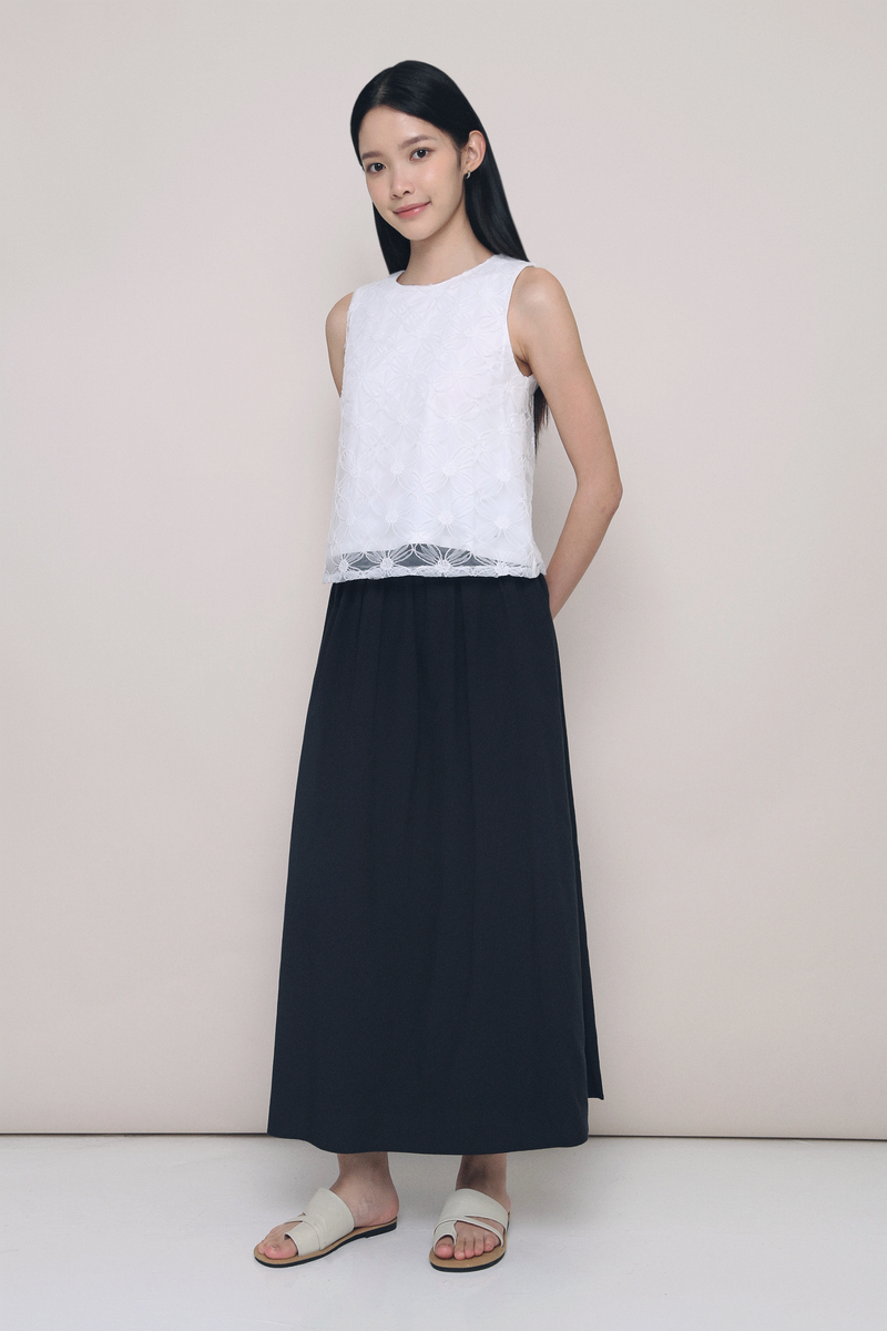 Falling Petals Embroidered Top White