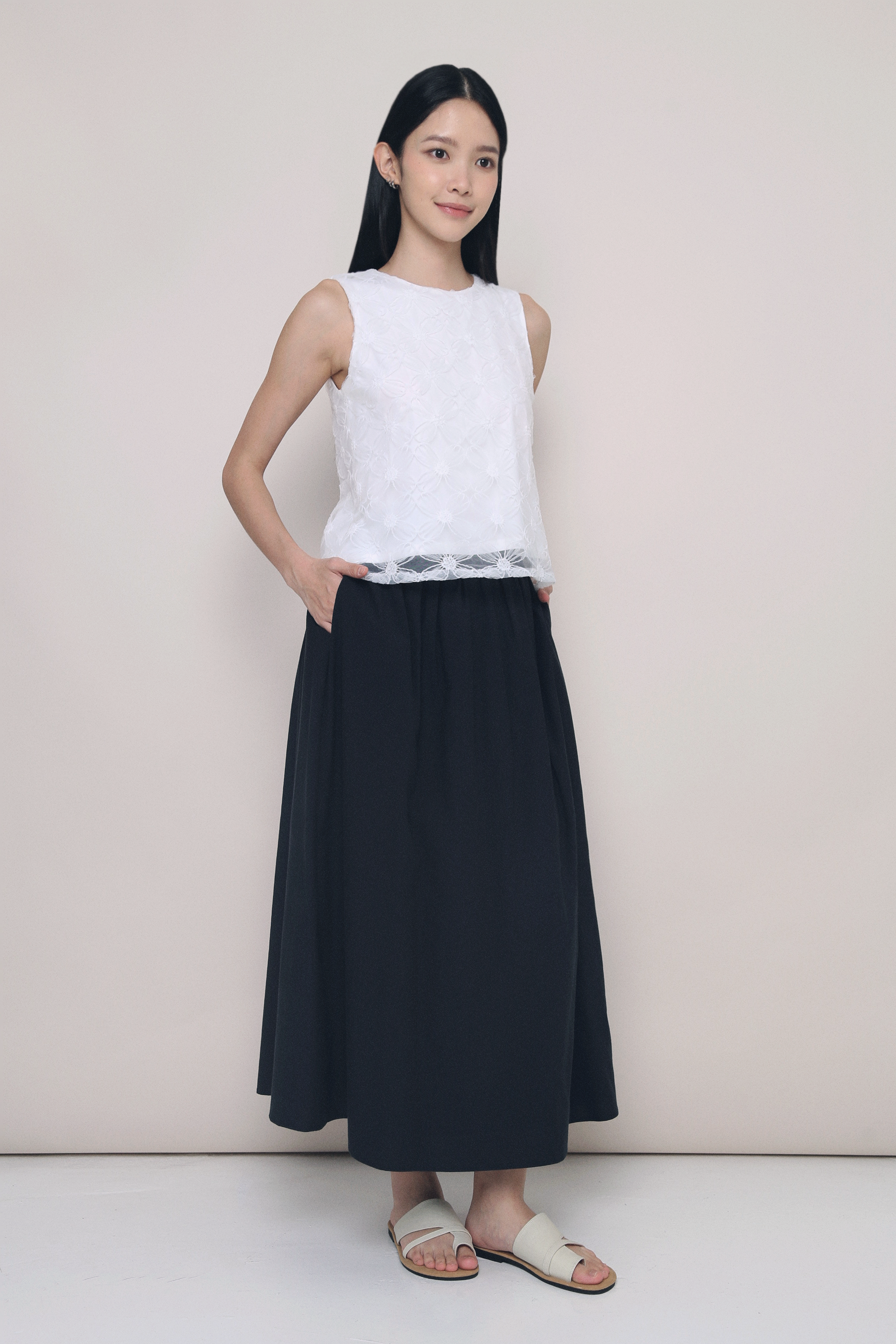 Falling Petals Embroidered Top White