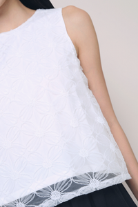 Falling Petals Embroidered Top White