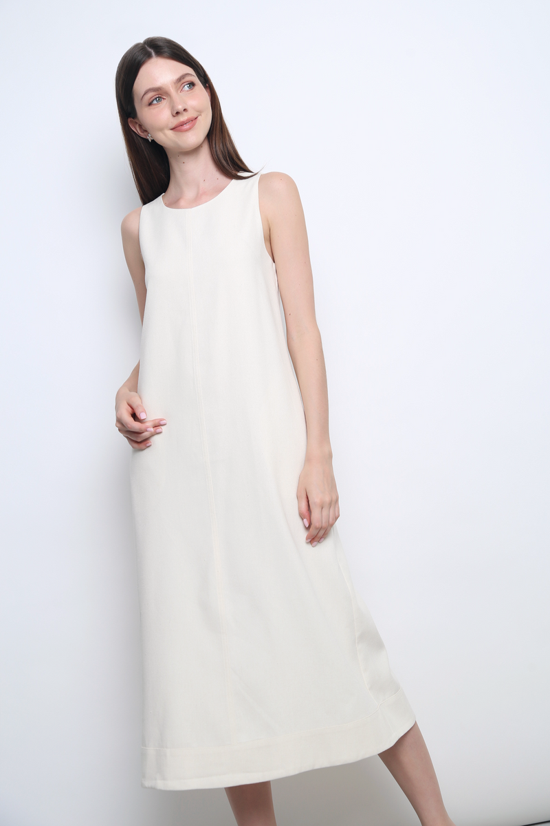 Field Song Linen Midi Dress Ivory (Backorder)