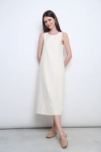 Field Song Linen Midi Dress Ivory (Backorder)