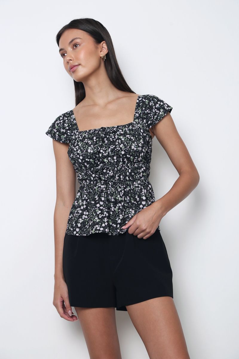Fleurine Fan Sleeves Top Black