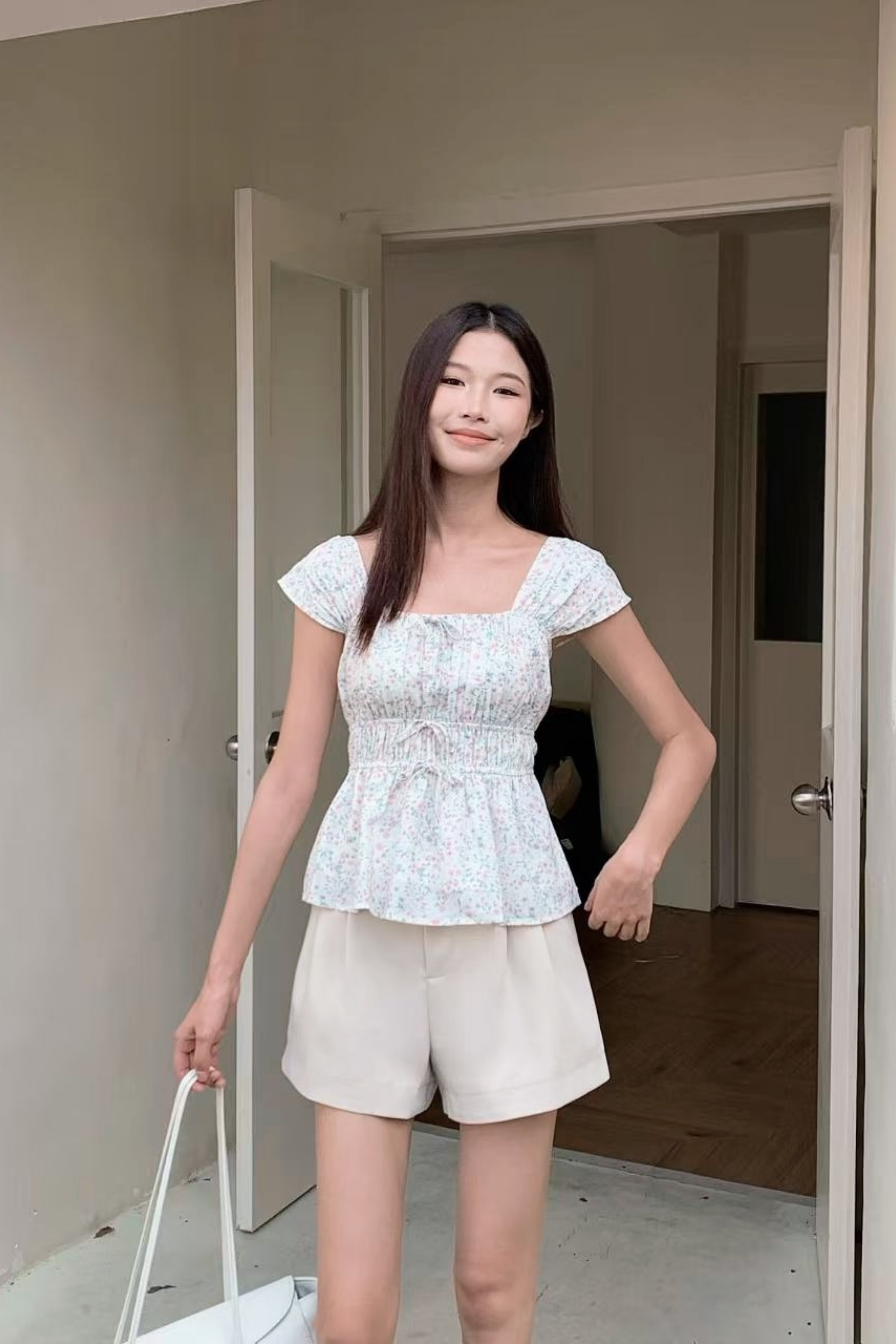 Fleurine Fan Sleeves Top White