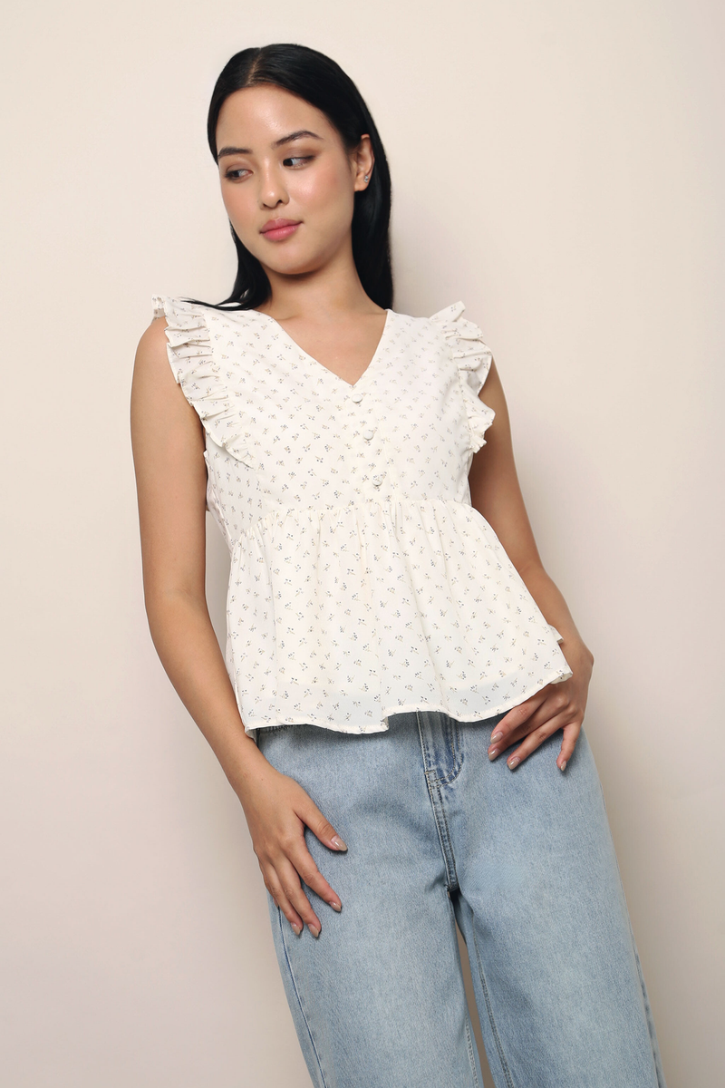 Flor Ruffle Sleeves Top Ivory