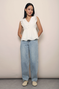 Flor Ruffle Sleeves Top Ivory