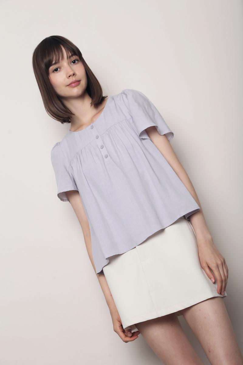 For Keeps Button Down Top Soft Blurple