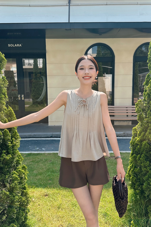 French Affair Pleat Blouse Grey