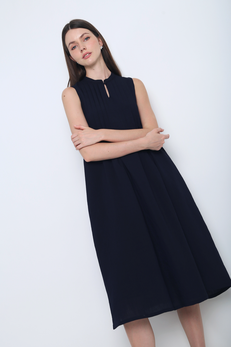 Freya Collared Midi Dress Navy