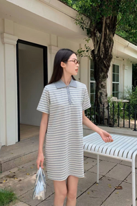 Game On Stripe Polo Dress Grey