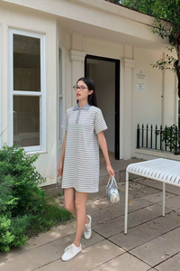 Game On Stripe Polo Dress Grey