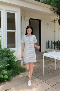 Game On Stripe Polo Dress Grey