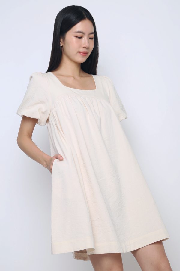 Goldie Puffed Sleeves Dress Ecru