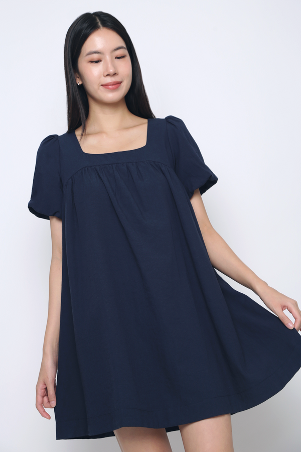 Goldie Puffed Sleeves Dress Navy