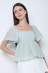 Greta Pearl Babydoll Blouse Sage