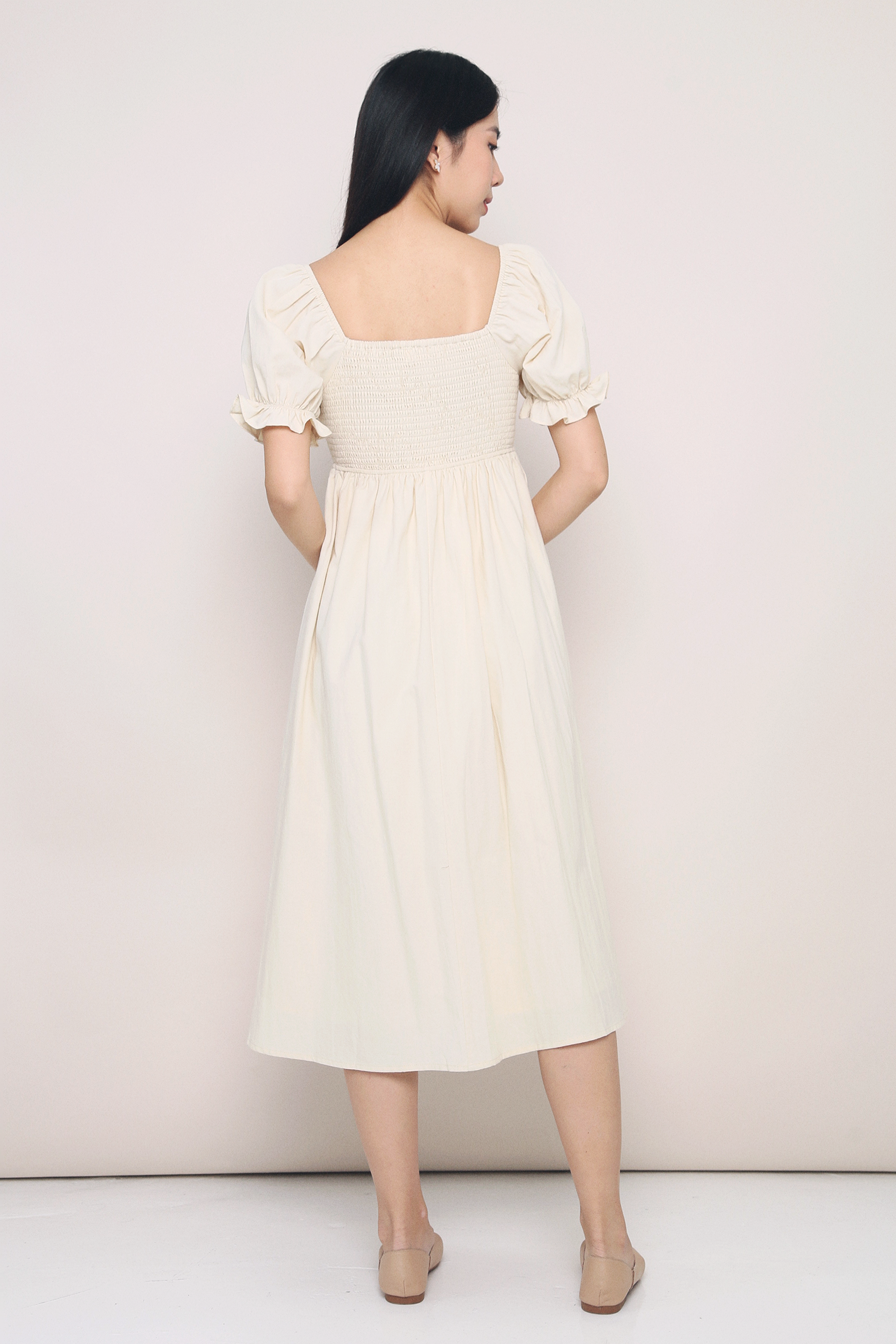 Harlow Smocked Midaxi Dress Ivory Hollyhoque Harlow Smocked Midaxi Dress Ivory Hollyhoque
