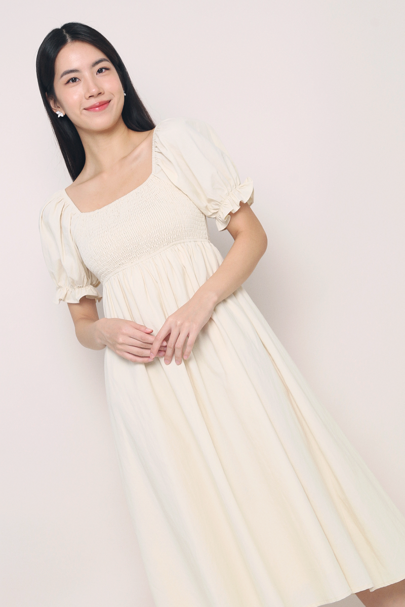 Harlow Smocked Midaxi Dress Ivory Hollyhoque Harlow Smocked Midaxi Dress Ivory Hollyhoque