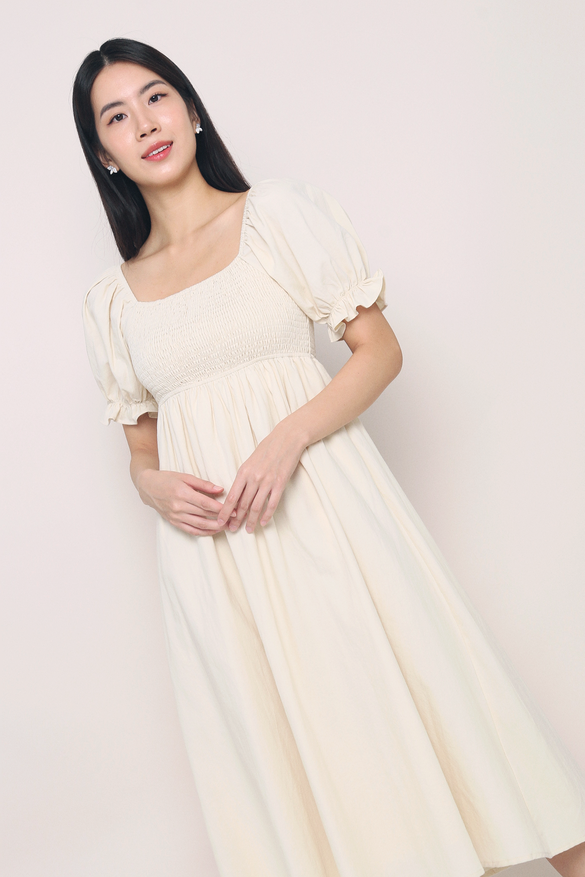 Harlow Smocked Midaxi Dress Ivory Hollyhoque Harlow Smocked Midaxi Dress Ivory Hollyhoque