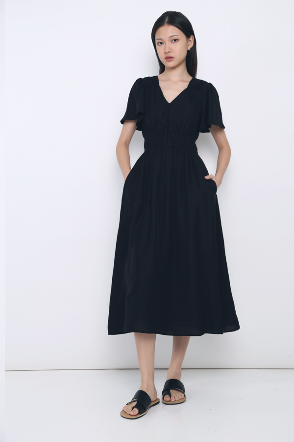 Harmony Waisted Midi Dress Black
