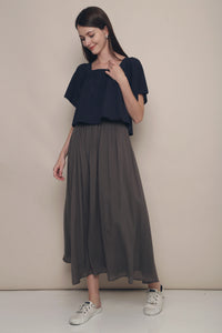 Haru Flutter Sleeves Blouse Navy