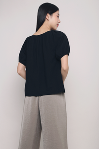 Heirloom Puffed Sleeves Blouse Black