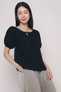 Heirloom Puffed Sleeves Blouse Black