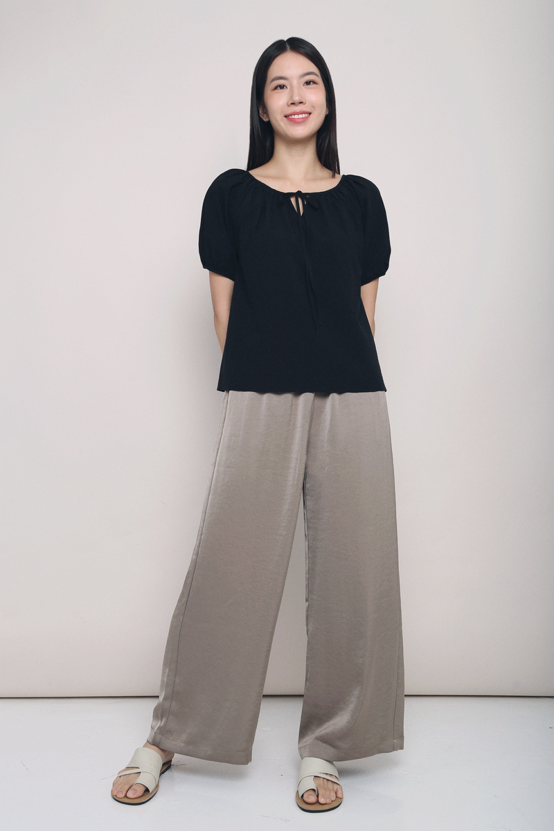 Heirloom Puffed Sleeves Blouse Black