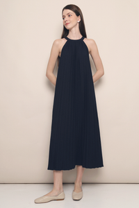 CNY Hope Pressed Pleat Midaxi Dress Midnight Navy