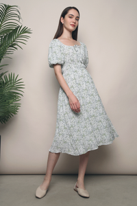 Irene Dainty Floral Midi Dress Green