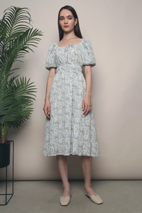 Irene Dainty Floral Midi Dress Green