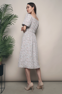 Irene Dainty Floral Midi Dress Pink