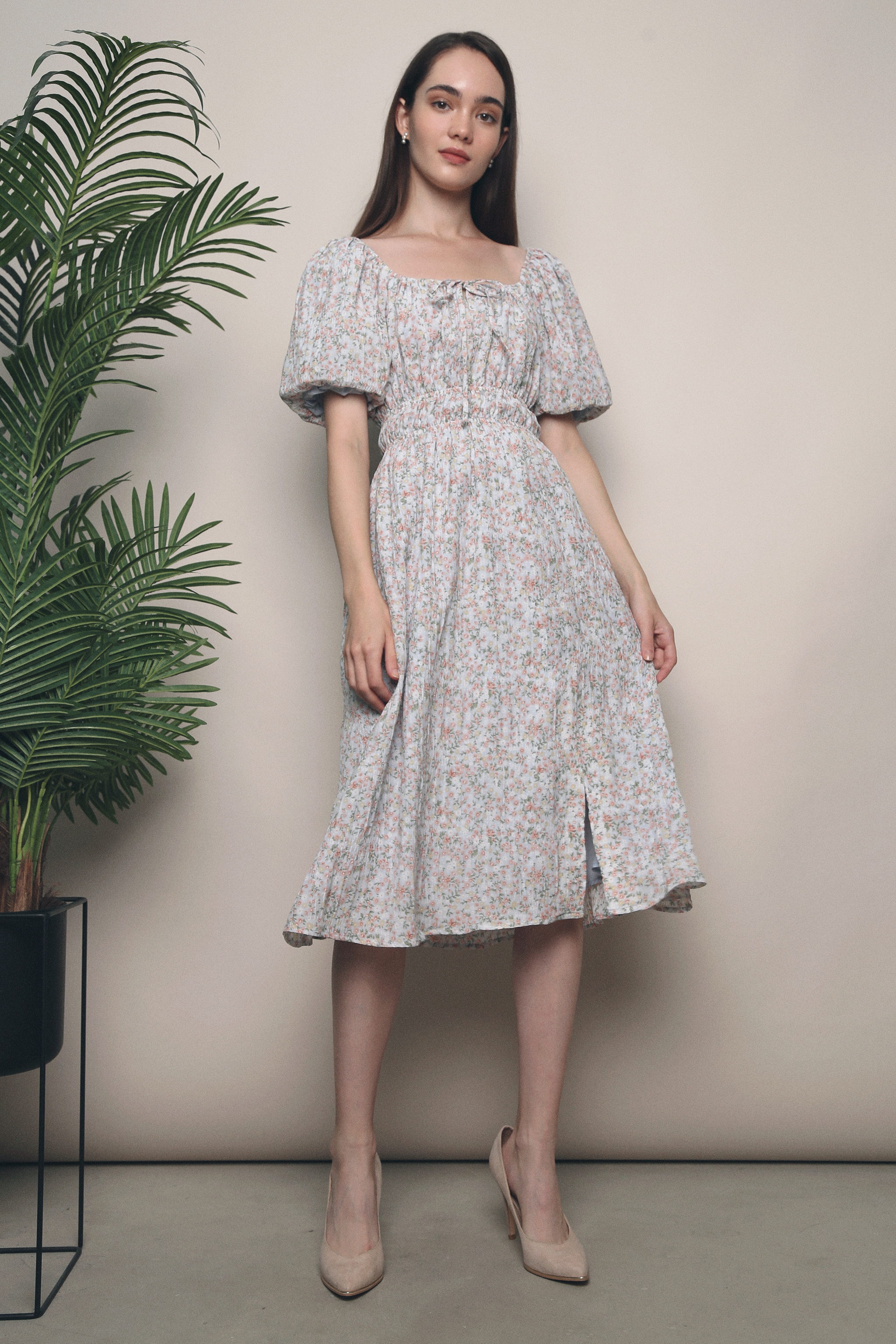 Irene Dainty Floral Midi Dress Pink