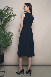 Clementine Pressed Pleat Midi Dress Navy