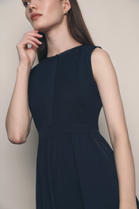 Clementine Pressed Pleat Midi Dress Navy