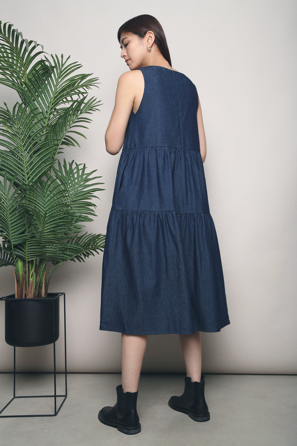 Xana Tier Denim Dress Dark Denim
