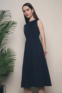 Clementine Pressed Pleat Midi Dress Navy