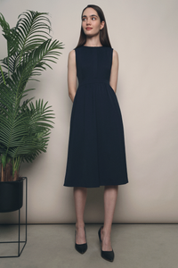 Clementine Pressed Pleat Midi Dress Navy