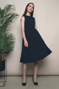 Clementine Pressed Pleat Midi Dress Navy