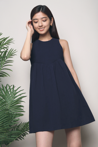 Nicola Pleat Dress Navy