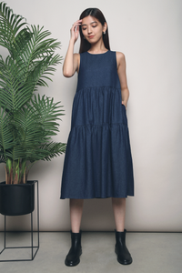 Xana Tier Denim Dress Dark Denim