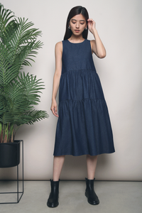 Xana Tier Denim Dress Dark Denim
